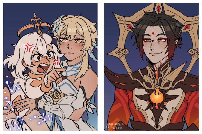 Half body, 3 character, simple bg